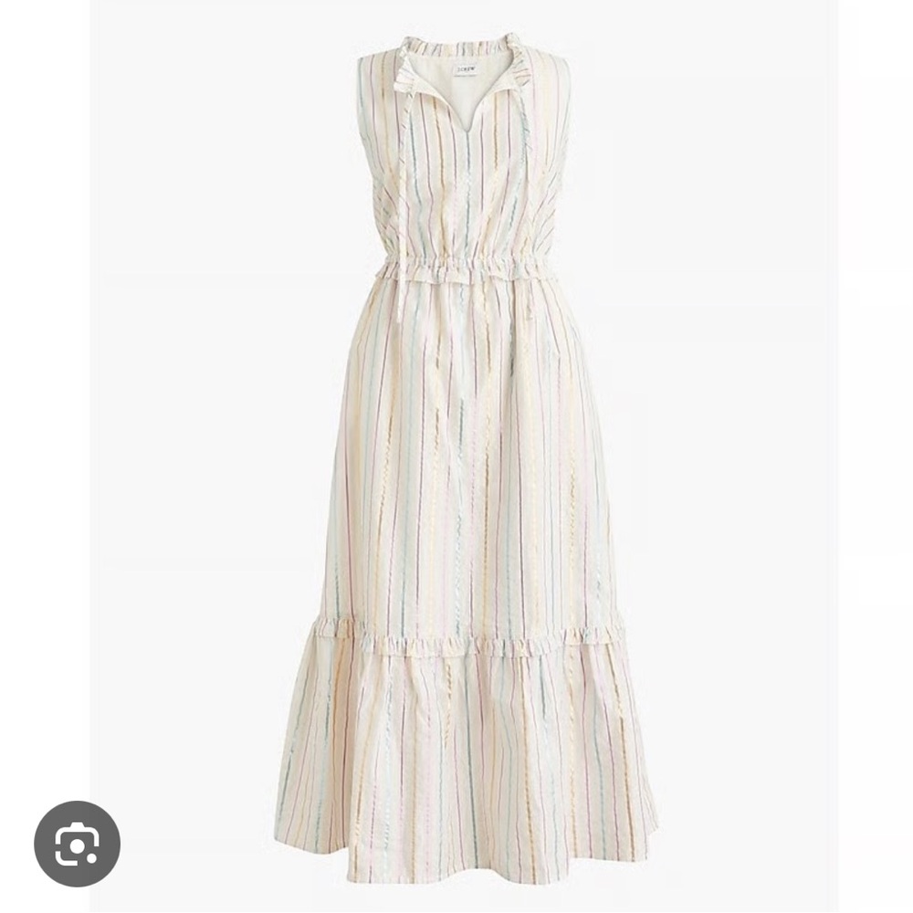 NWOT J. Crew Tiered Metallic Striped Midi Dress Size 4 Petite